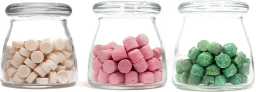 Fluoride Pellets (Left: LiF, Middle: ErF3, Right: NdF3)